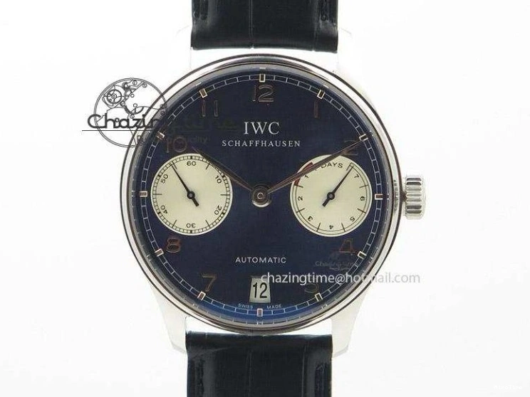 MIROTIME 0425 Portuguese IW545407 Black Dial ZF 1:1 Best Edition On Dark Blue Leather Strap DailyWear 7337